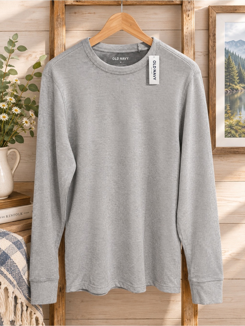 Old Navy Men's Heather Gray Long-Sleeve Lightweight Sweater/Layering Shirt M